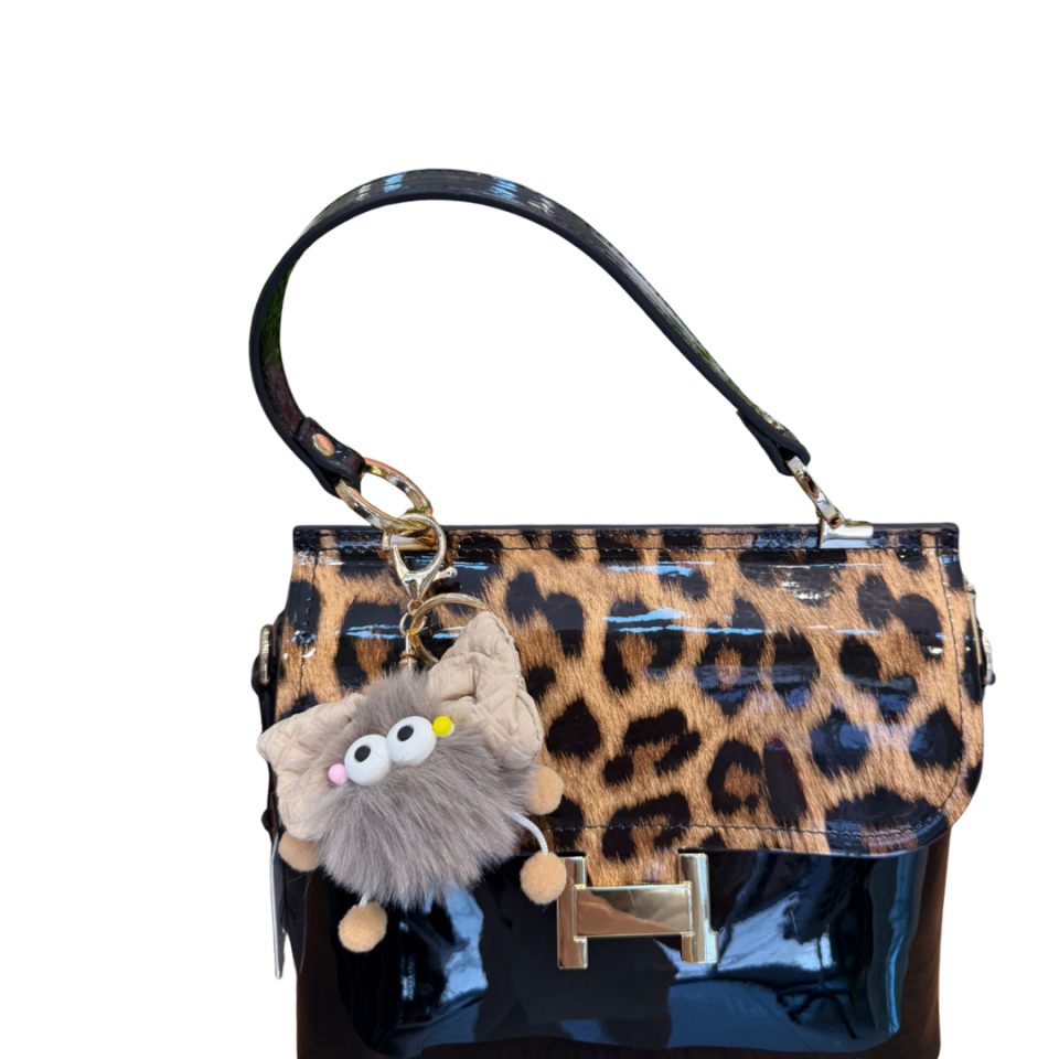 Peluş Anahtarlı Leopar Çanta