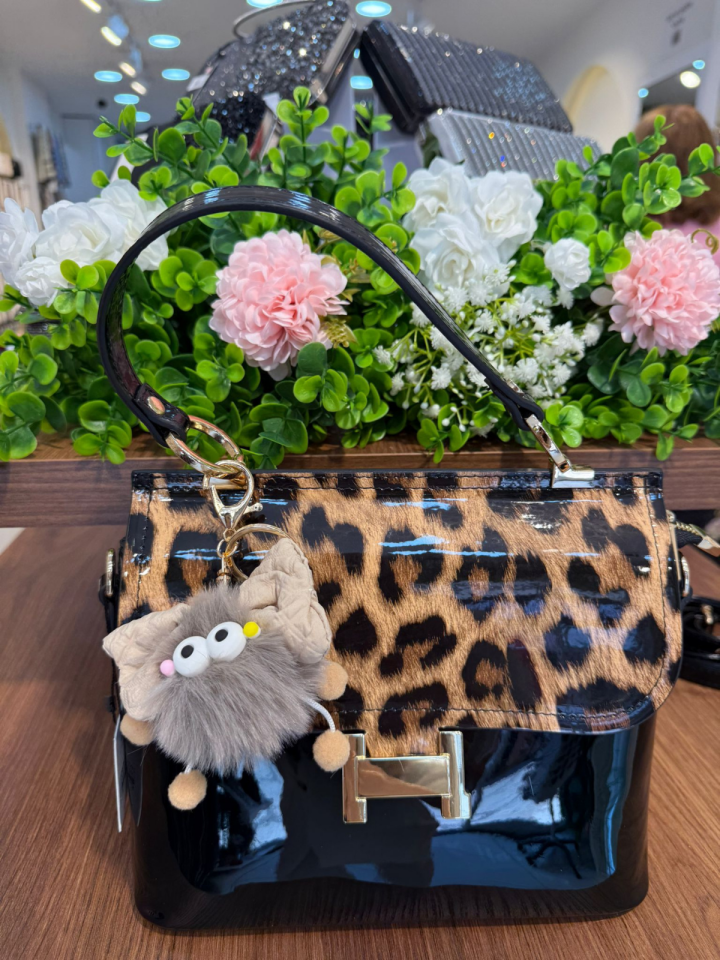 Peluş Anahtarlı Leopar Çanta