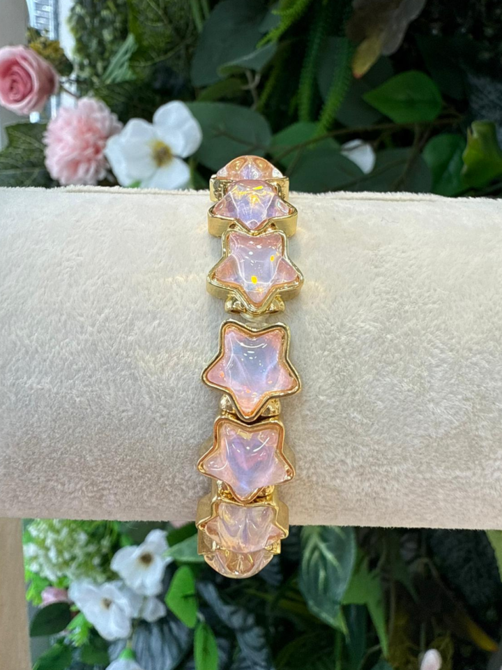 Opal Yıldız Taşlı Pembe Bileklik